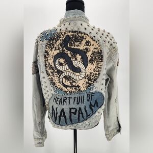 GRLFRND Denim Distressed Studded jacket Size Small Goth,punk,distressed